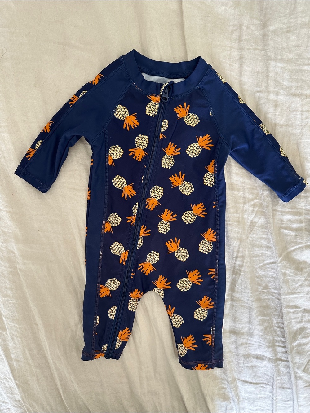Navy Pineapple Print Baby Sunsuit